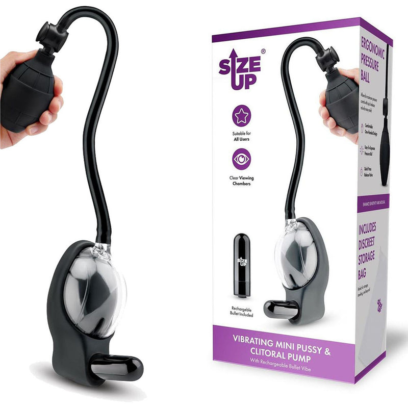 Size Up Vibrating Mini Pussy & Clitoral Pump -  USB Rechargeable Vibrating Vaginal and Clitoral Pump - Just for you desires
