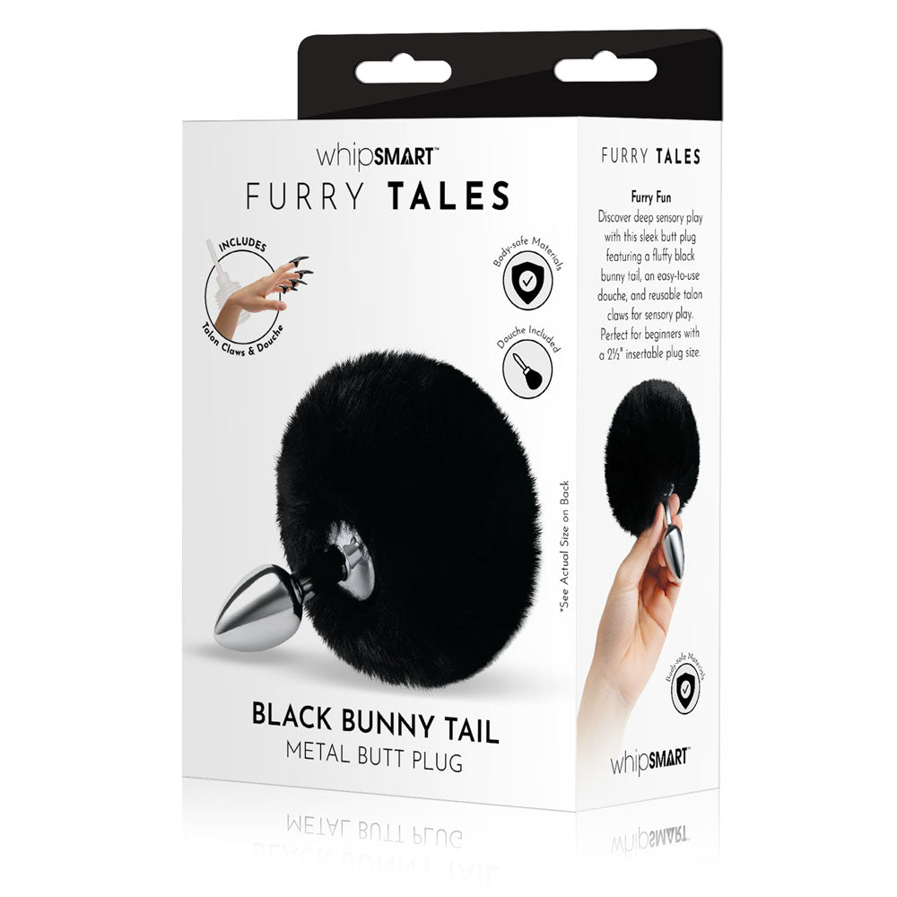 WhipSmart Furry Tales Black Bunny Tail - Metal 6.3 cm Butt Plug with Black Bunny Tail - Just for you desires