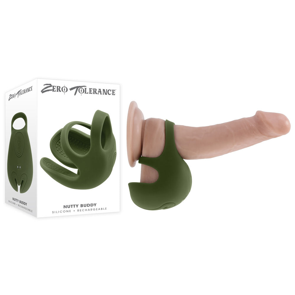 Zero Tolerance NUTTY BUDDY - Olive Green USB Rechargeable Vibrating Cock & Balls Ring - Just for you desires