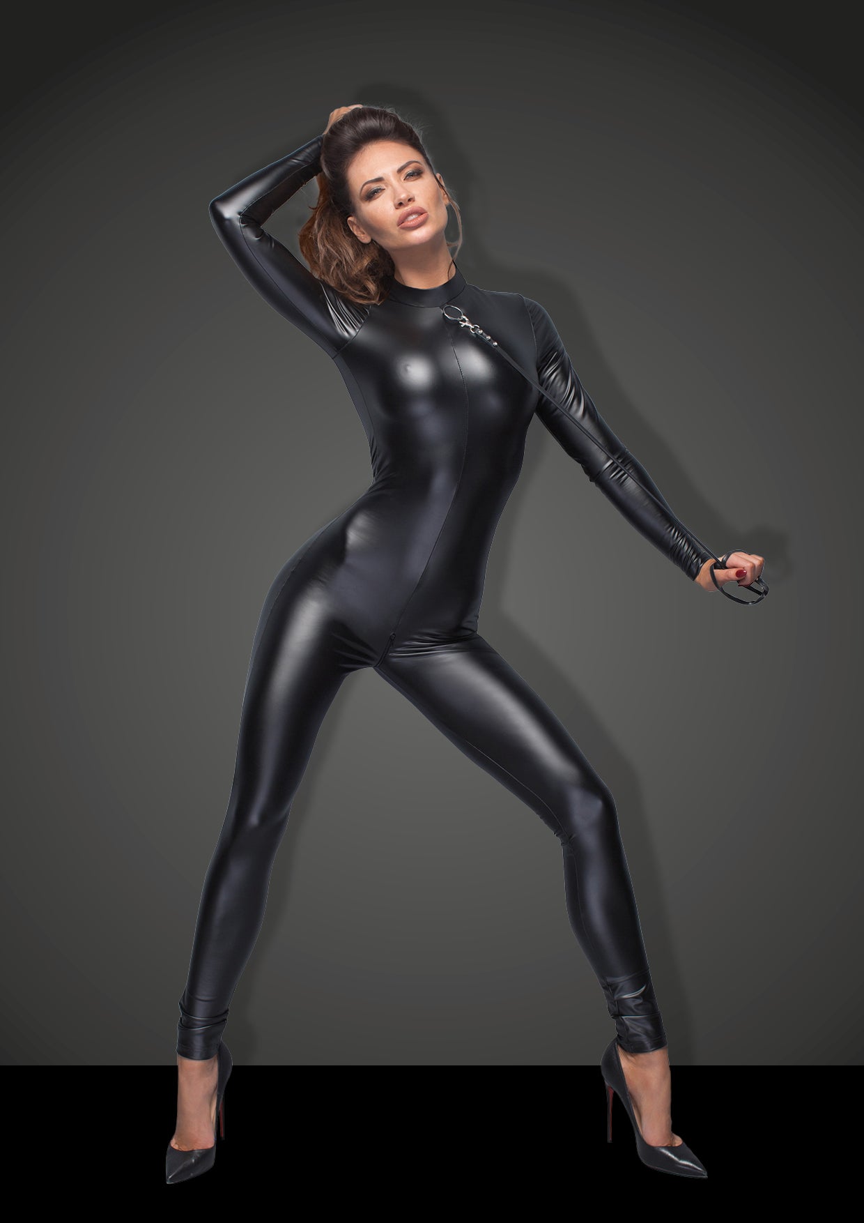 Power Wetlook Overall With Leash And 2 Way Zipper - Just for you desires