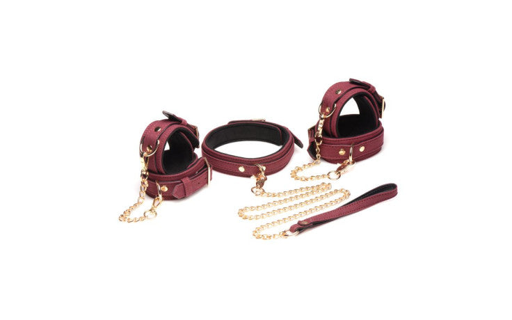 6 Pc Velvet Bondage Set Burgundy - Just for you desires
