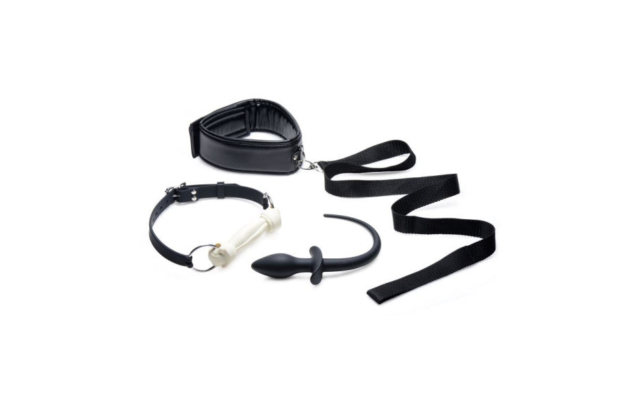 Puppy Play Set inc Gag, Plug, & Collar Black - Just for you desires