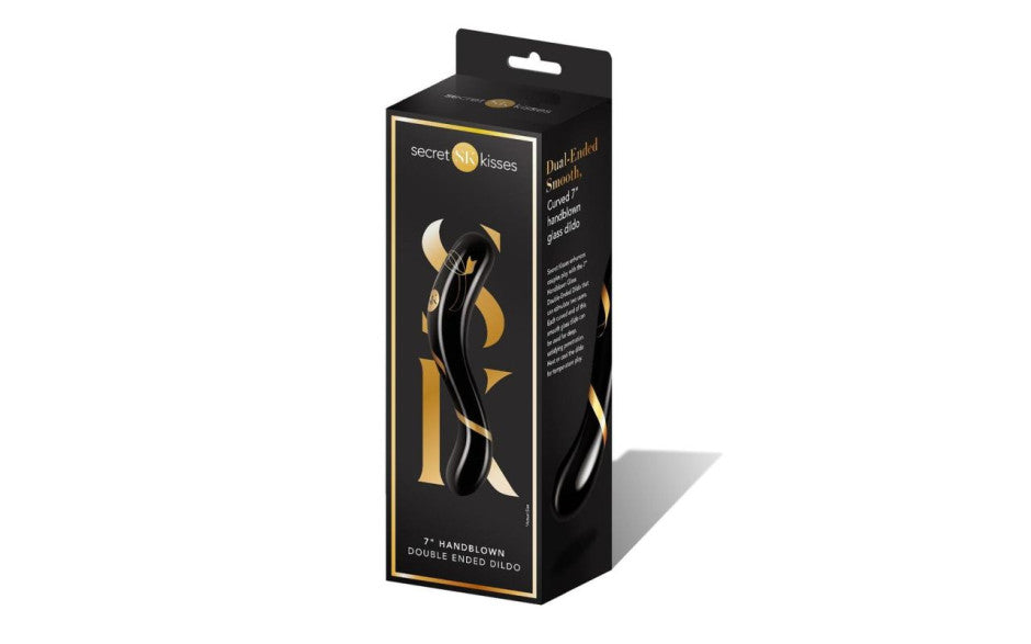 Secret Kisses 7'' Handblown Double Ended Dildo - Black 17.8 cm Glass Dildo - Just for you desires