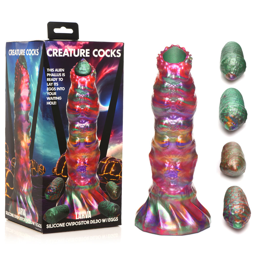 Creature Cocks Larva Silicone Dildo - Coloured 22.9 cm Fantasy Dildo with Eggs - Just for you desires
