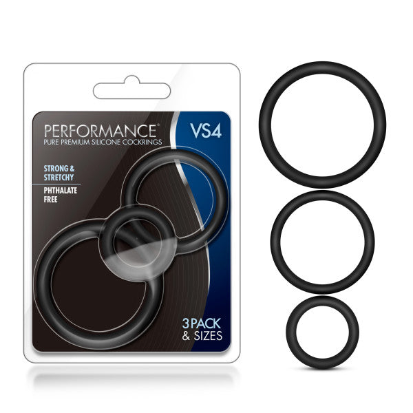 Performance VS4 Pure Premium Silicone Cockrings - Black Cock Rings - Set of 3 Sizes - Just for you desires