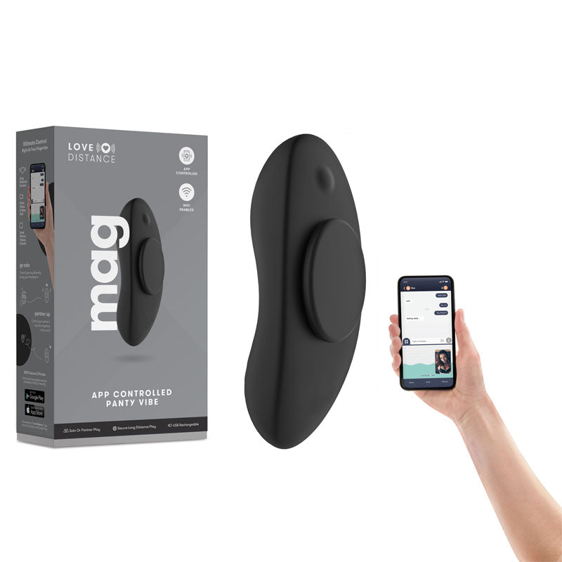 Love Distance MAG - Black Rechargeable Panty Vibrator with App Control - Just for you desires