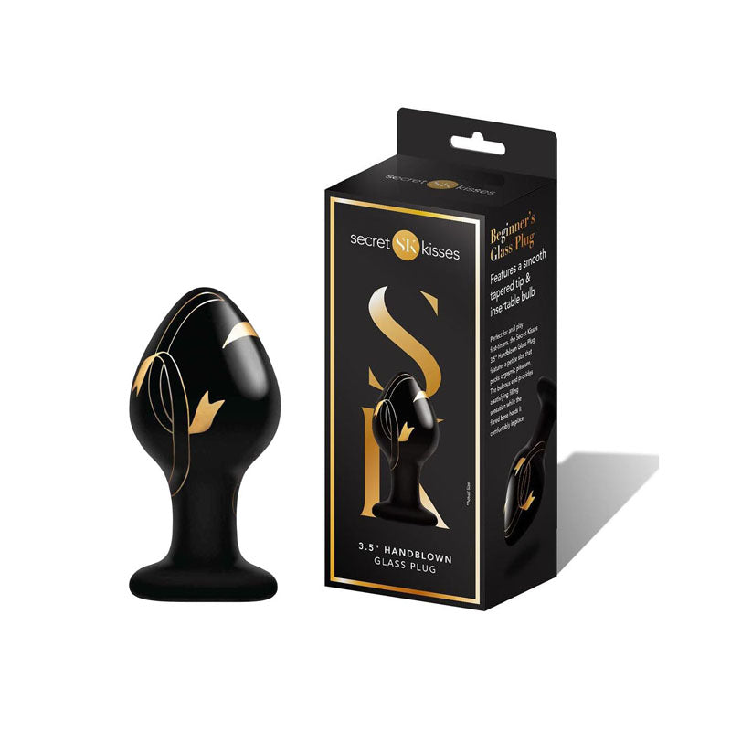 Secret Kisses 3.5'' Handblown Glass Plug - Black 8.9 cm Glass Butt Plug - Just for you desires