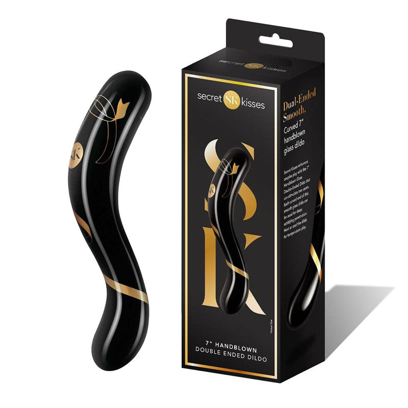 Secret Kisses 7'' Handblown Double Ended Dildo - Black 17.8 cm Glass Dildo - Just for you desires
