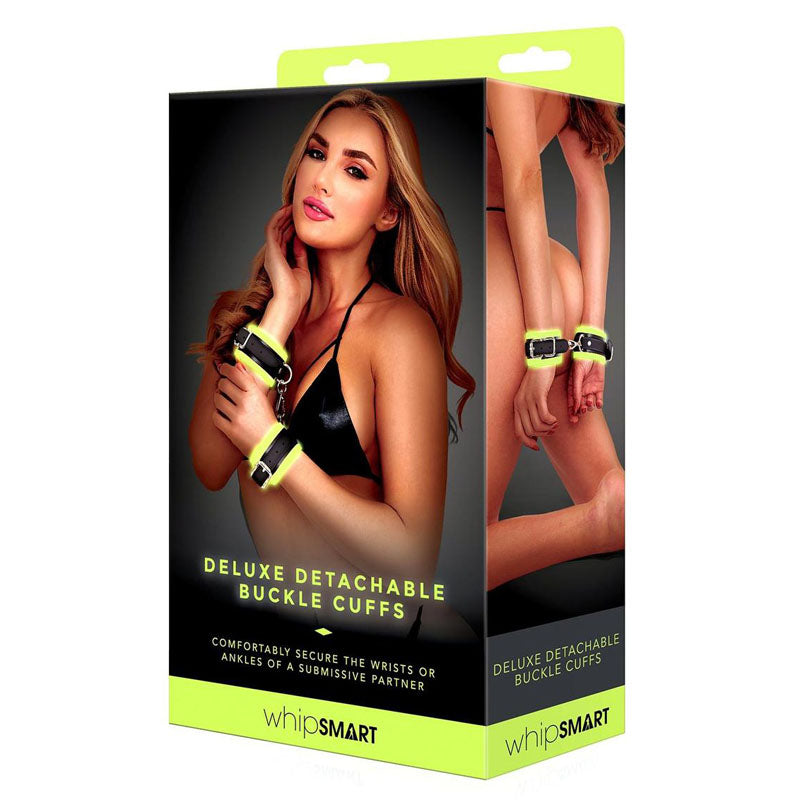 WhipSmart Glow Deluxe Detachable Buckle Cuffs - Glow in the Dark Restraints - Just for you desires